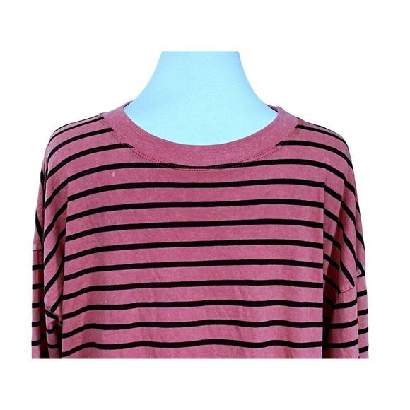 Electric & Rose Hand-Dyed Striped Pullover Tee Top Sz S Rose & Black Cotton NEW - Picture 2 of 5